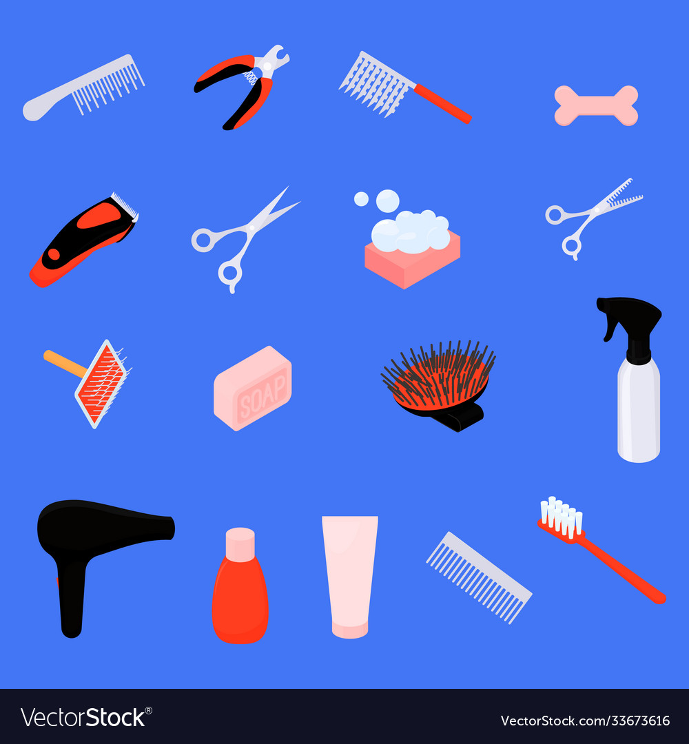 Grooming tools isolated on blue for hygiene hair