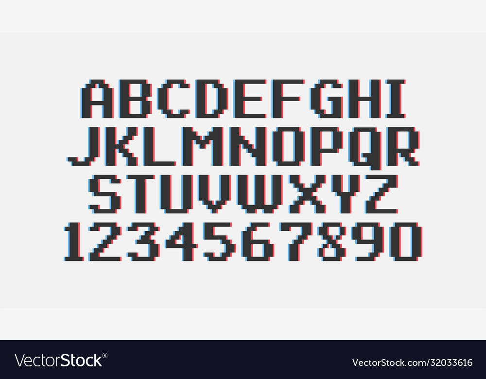 Pixel vintage font isolated on white background