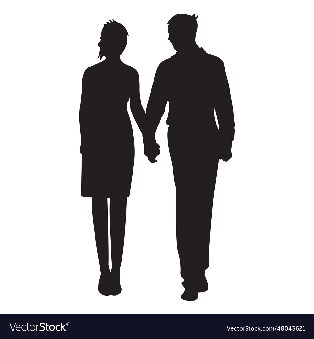 Couple standing holding hands silhouette Vector Image