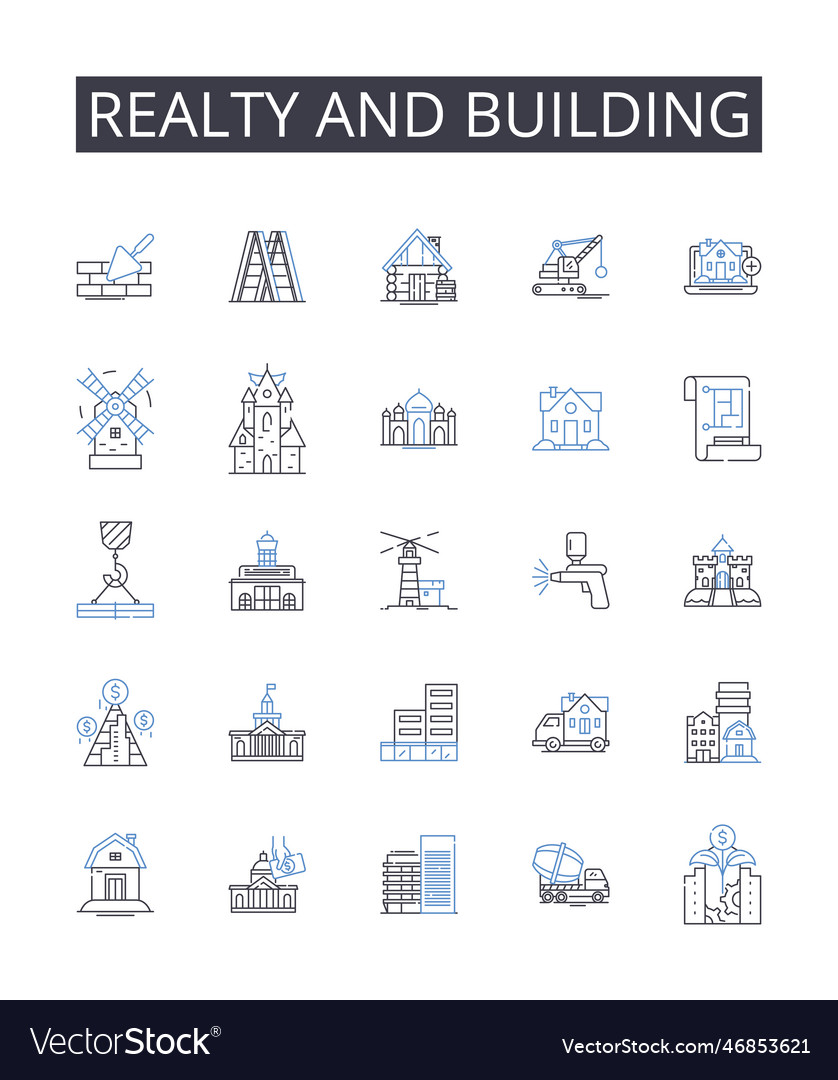 Realty and building line icons collection