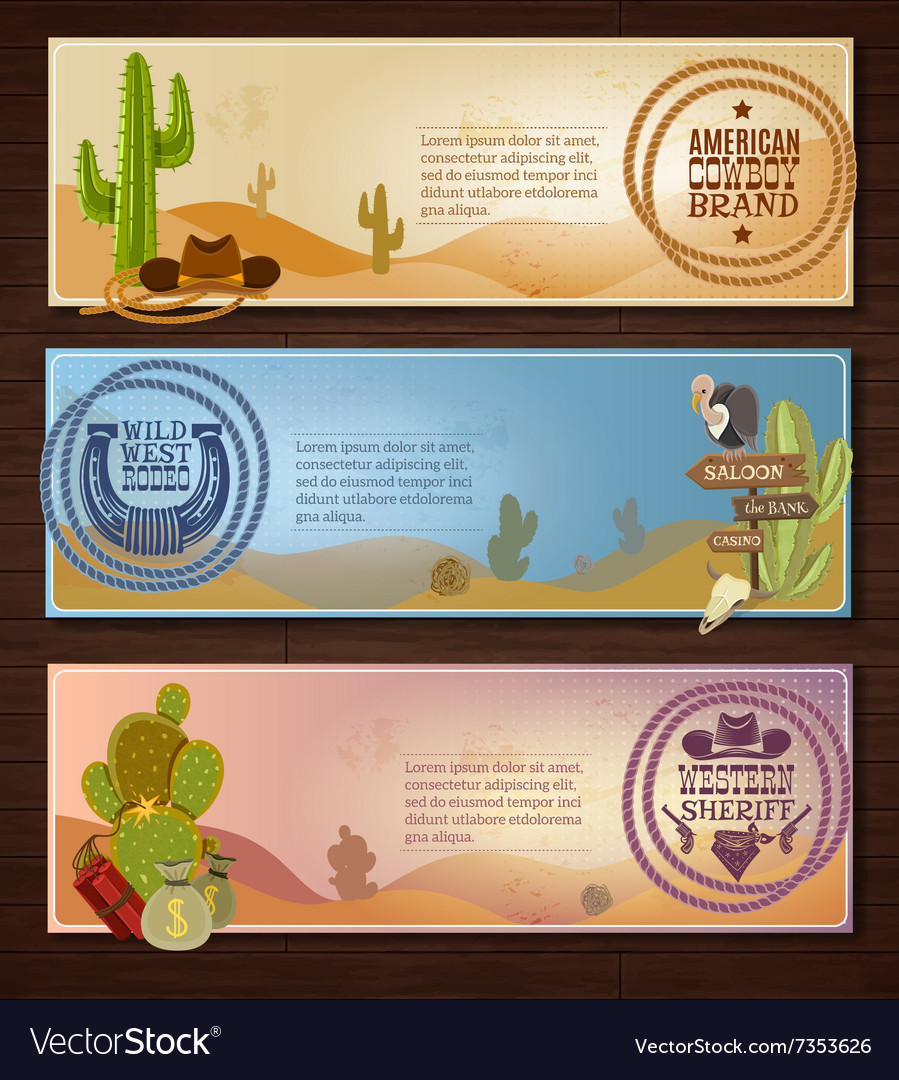 Cowboy Banners Set Royalty Free Vector Image Vectorstock