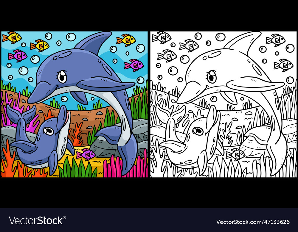 Mother dolphin and baby dolphin Royalty Free Vector Image