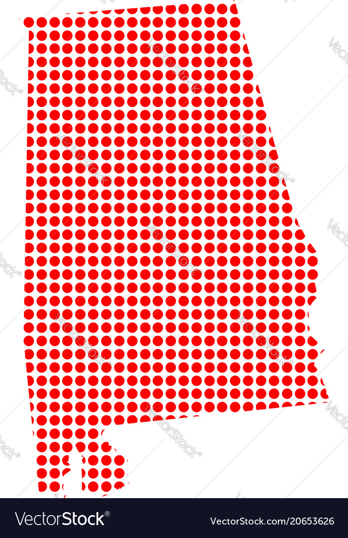 Red dot map of alabama Royalty Free Vector Image