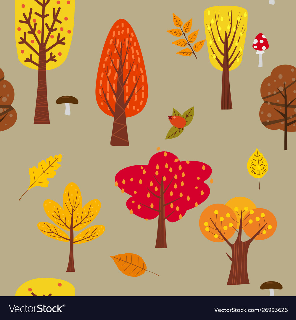 Seamless tree pattern forest woodland with leaves Vector Image