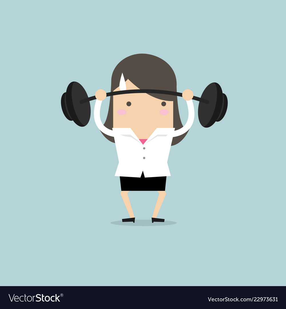 Businesswoman lifting a heavy weight