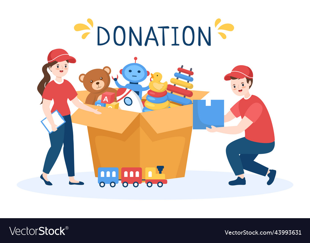 Cardboard donation box containing toys Royalty Free Vector