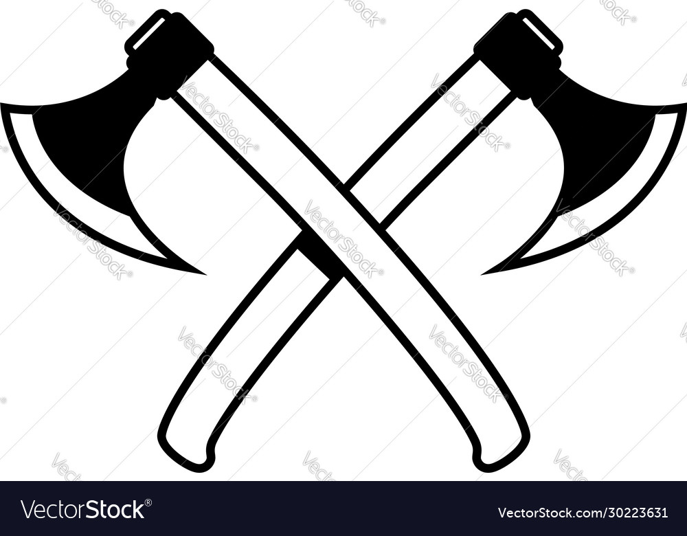 Crossed lumberjack hatchets in engraving style Vector Image