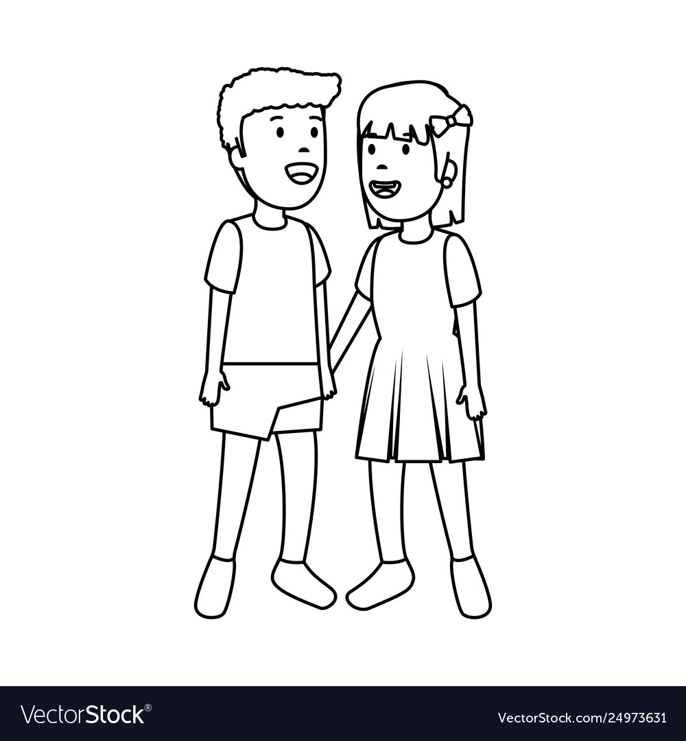 Little kids couple characters Royalty Free Vector Image