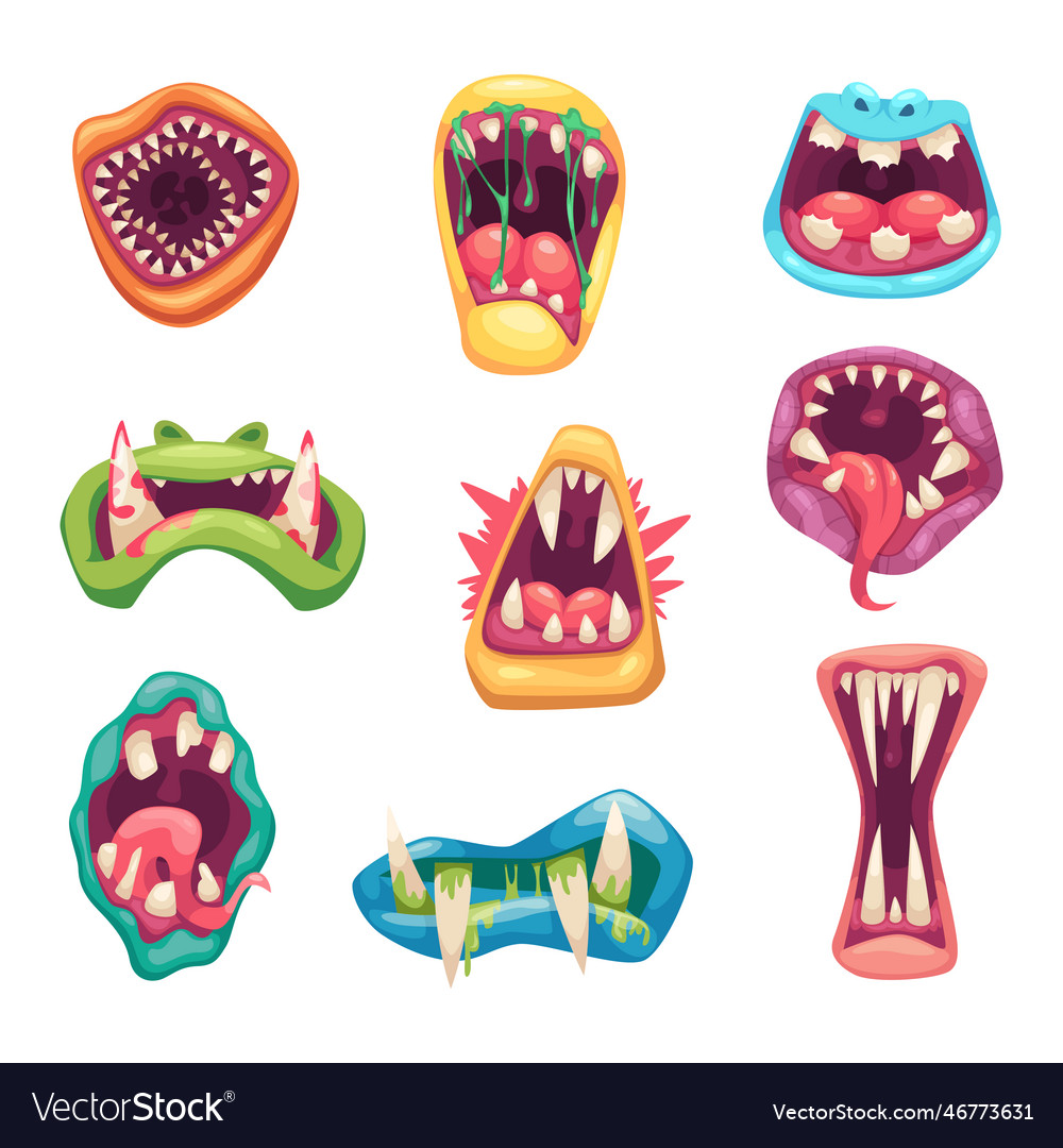 Mouth monsters scary angry creatures different Vector Image