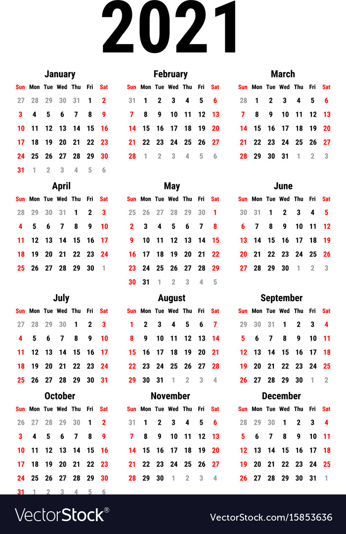 free calendar mailed to you 2021 Calendar For 2021 Royalty Free Vector Image Vectorstock free calendar mailed to you 2021