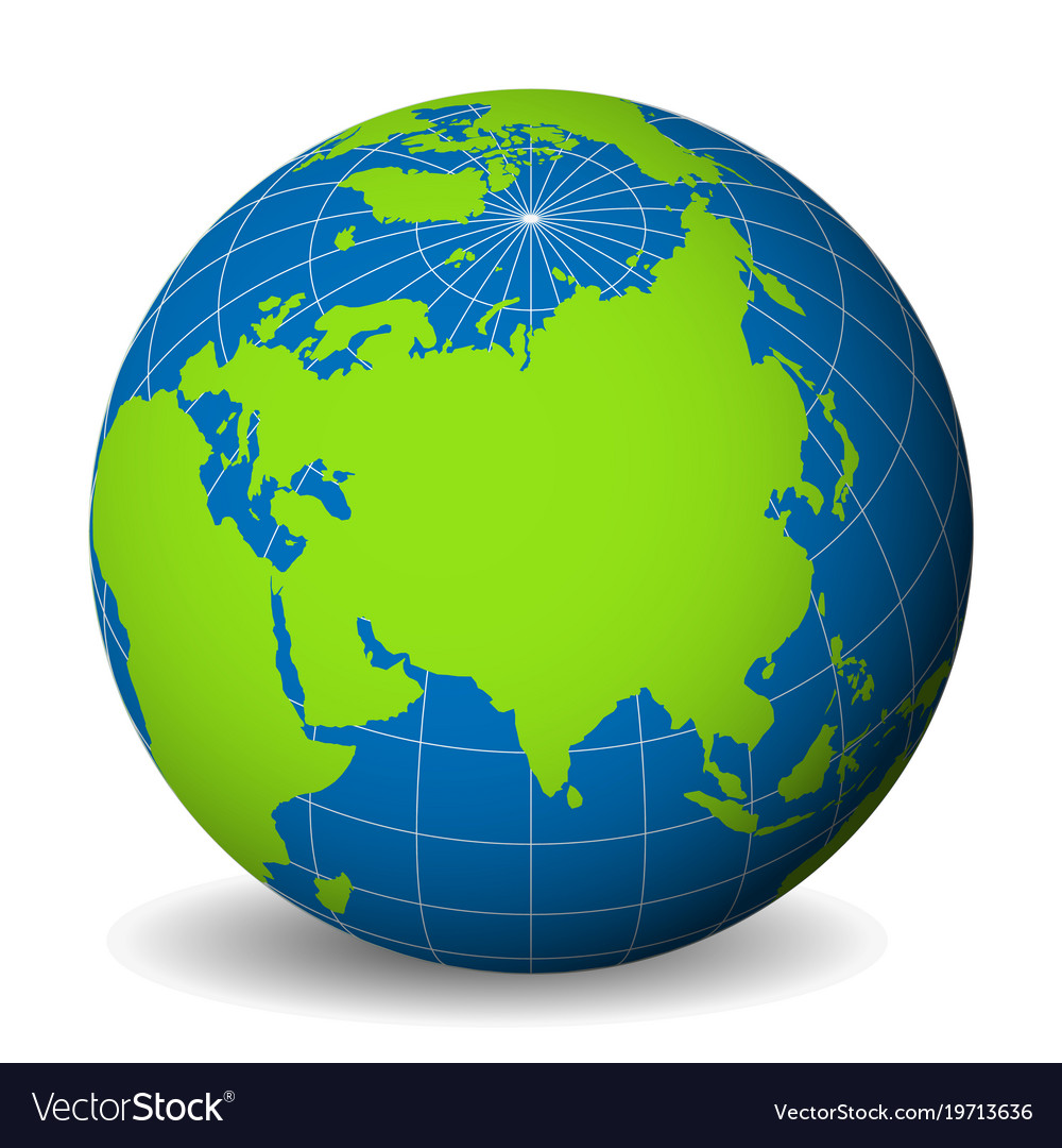 Earth globe with green world map and blue seas Vector Image