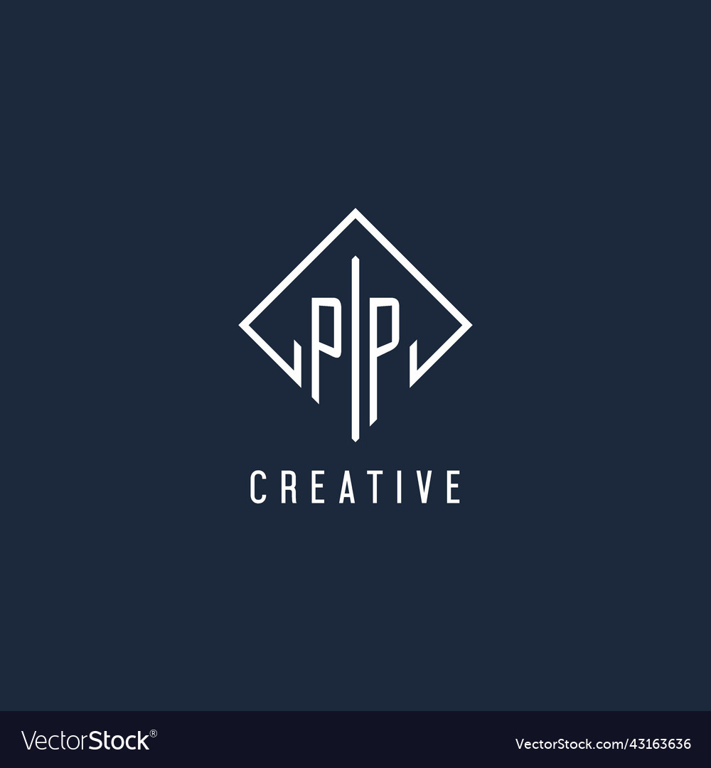 Pp initial logo with luxury rectangle style design