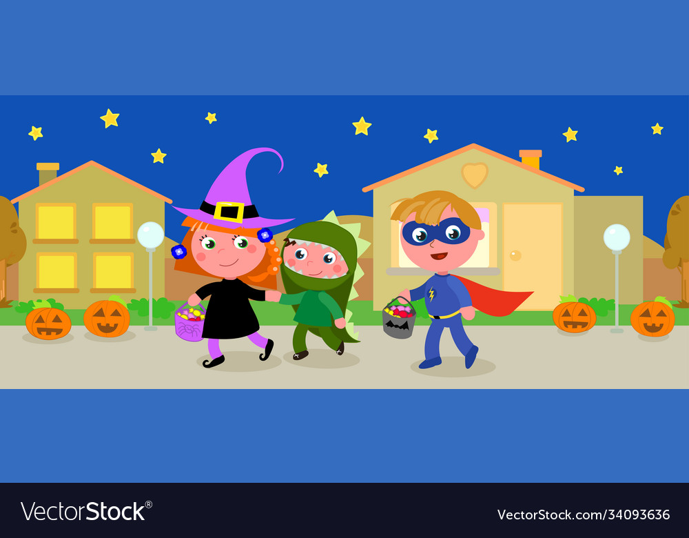 Trick or treat halloween kids in town seamless