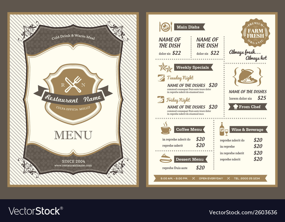 Vintage frame restaurant menu design Royalty Free Vector