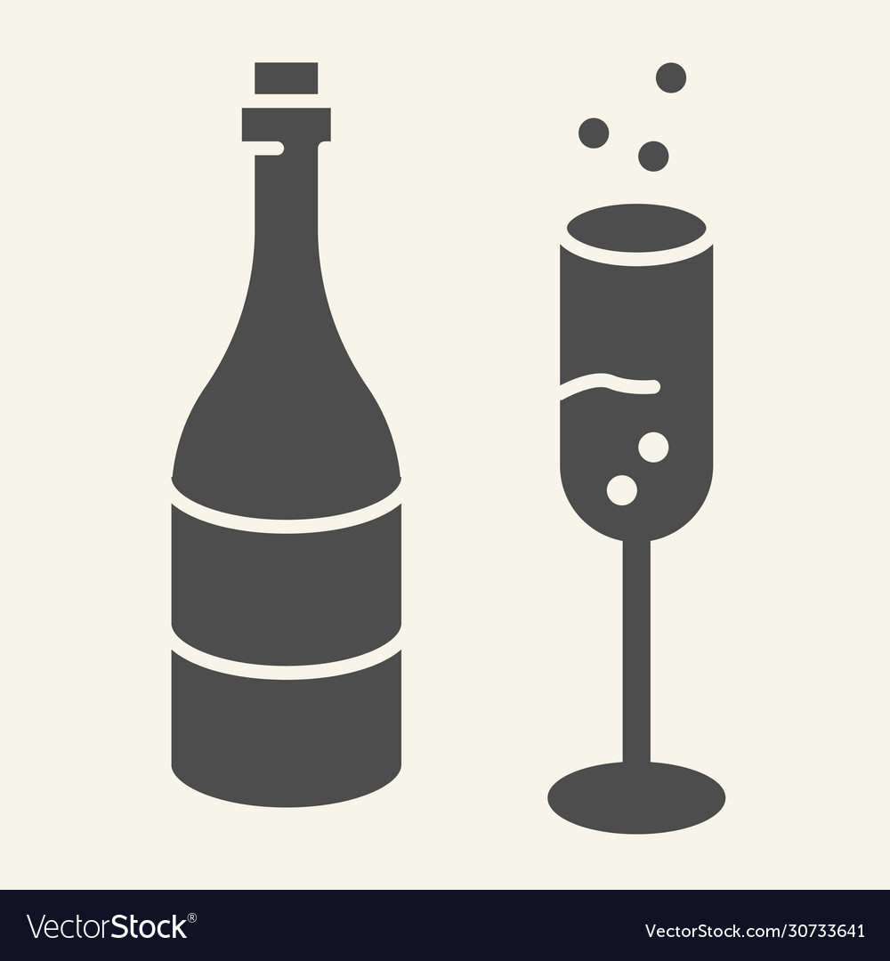 Champagne and glass solid icon new year