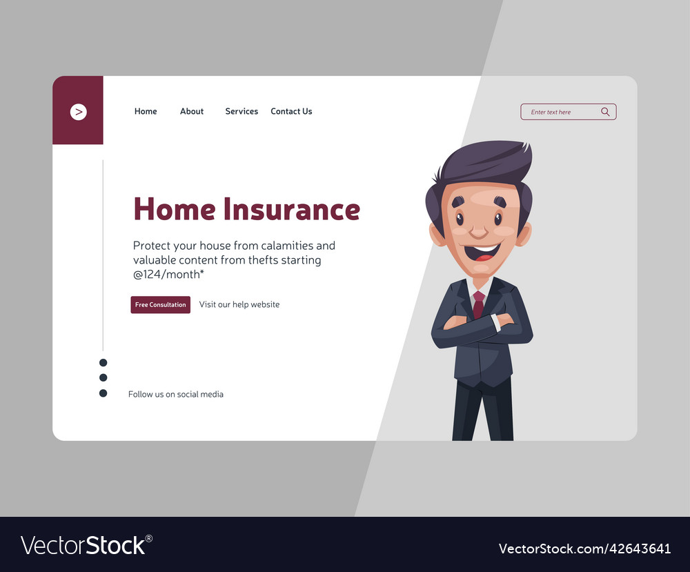 Landing page design of home insurance Royalty Free Vector