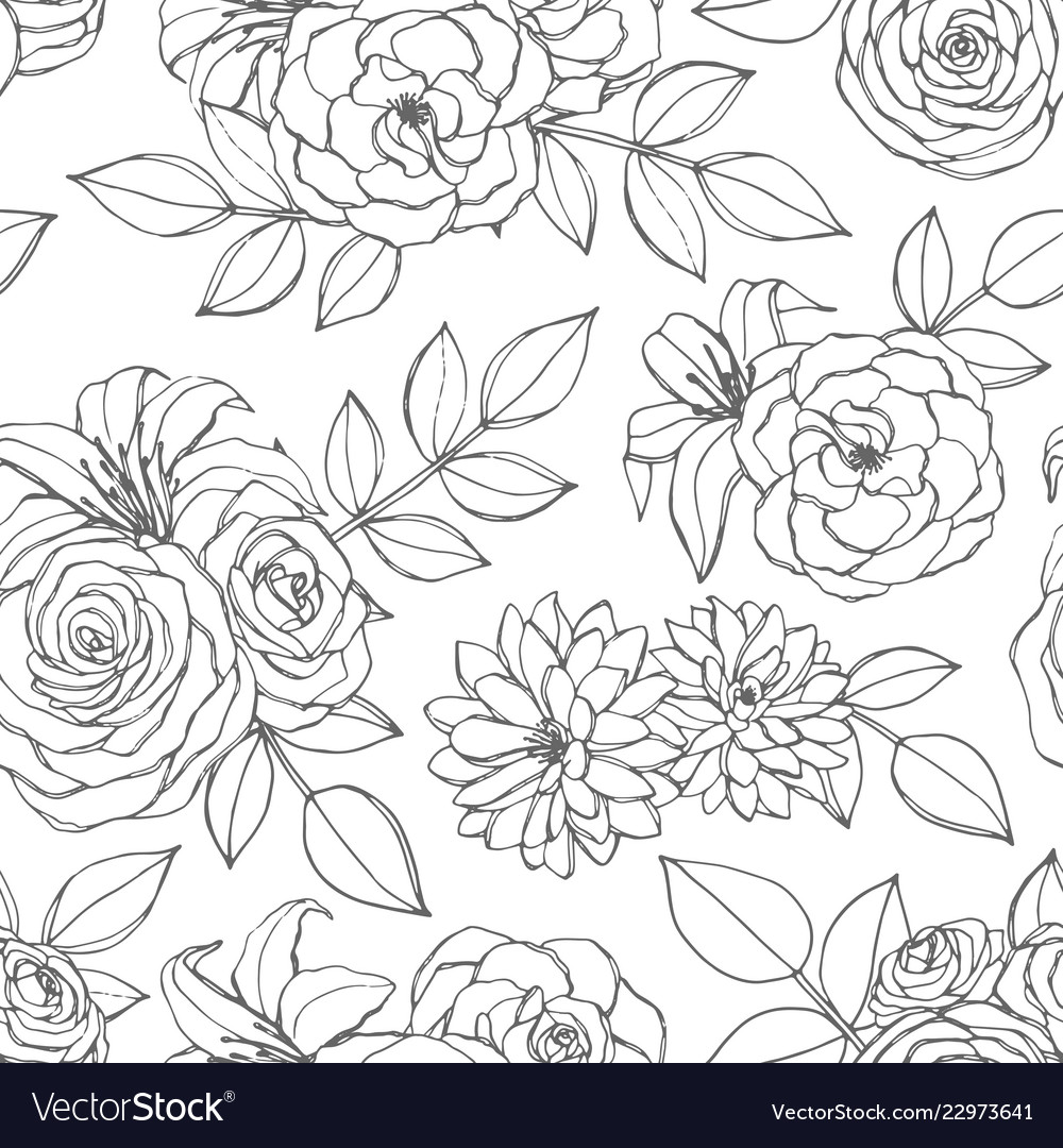 Seamless pattern with rose lily peony flowers vector image Seamless pattern with rose lily peony flowers