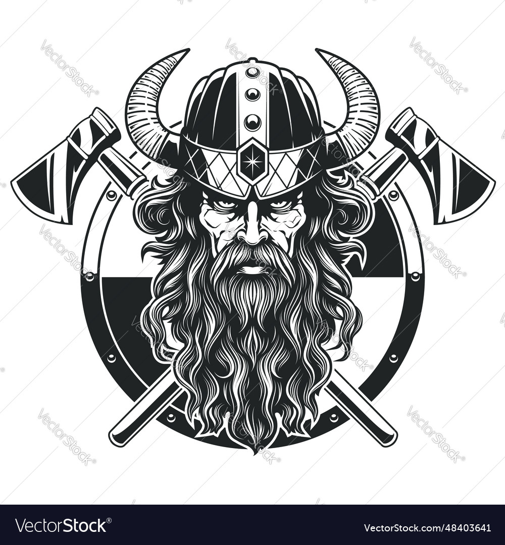 Viking with axes and shield Royalty Free Vector Image