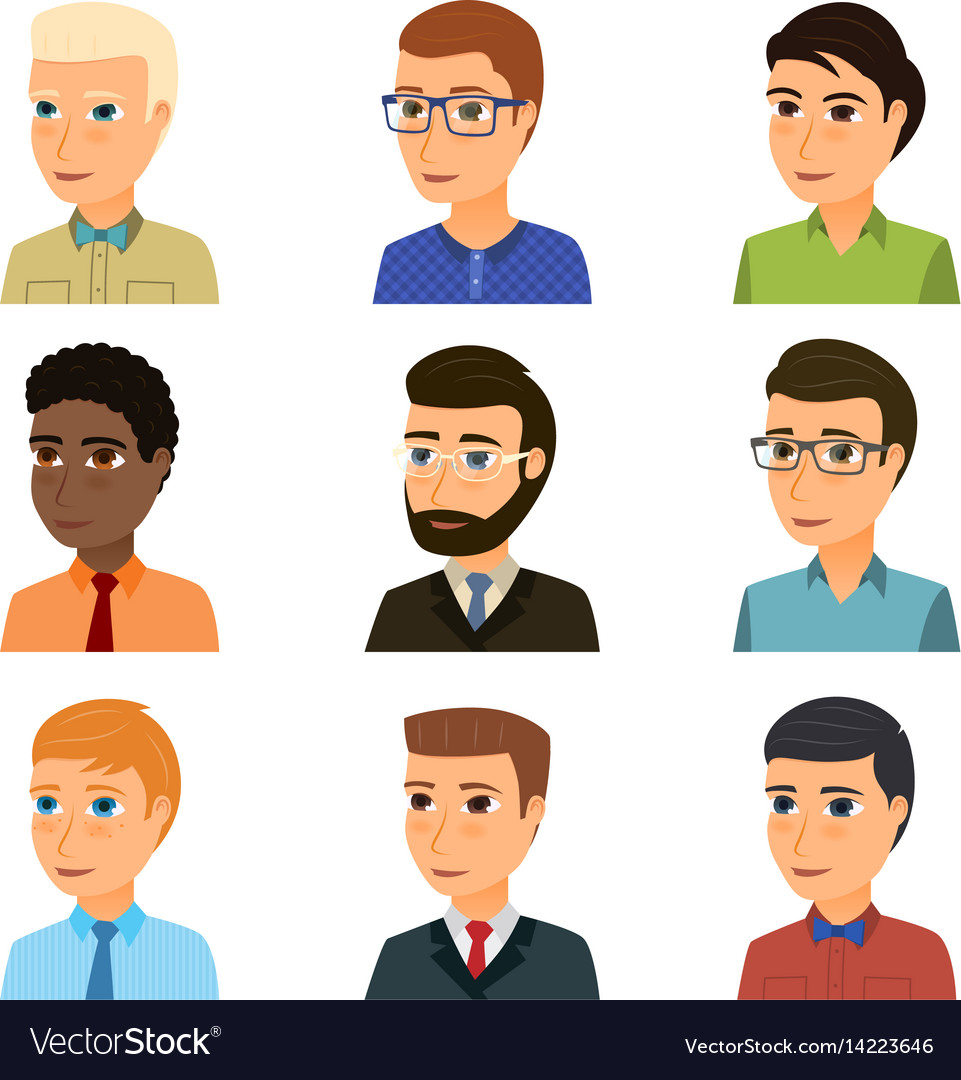 Collection of avatars various young men Royalty Free Vector