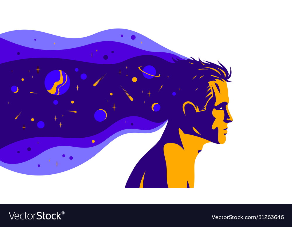 Man profile with space view planets and stars