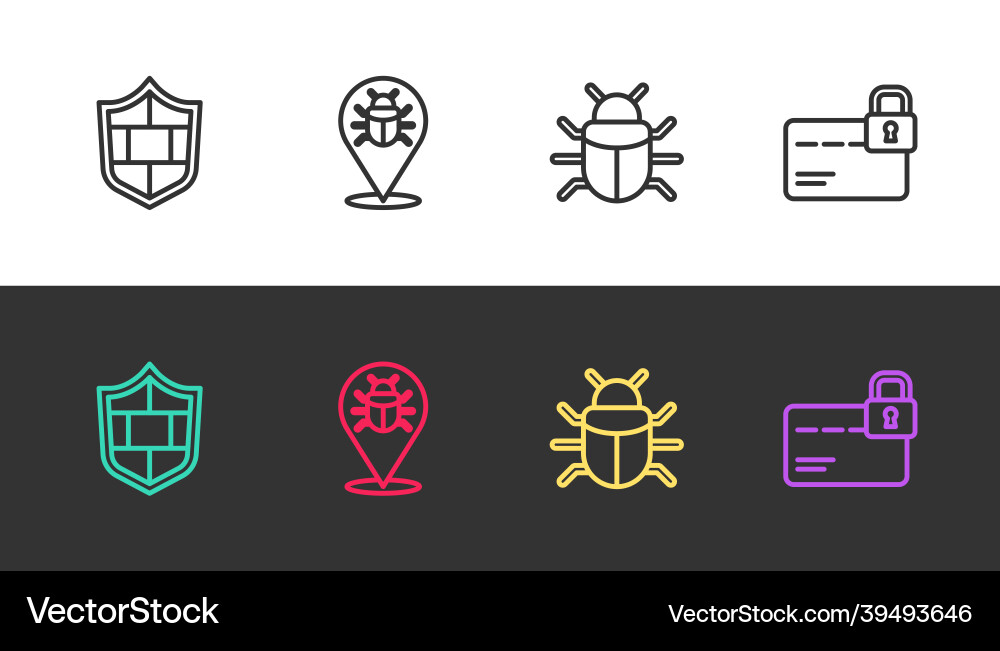 Set line shield with brick wall system bug Vector Image