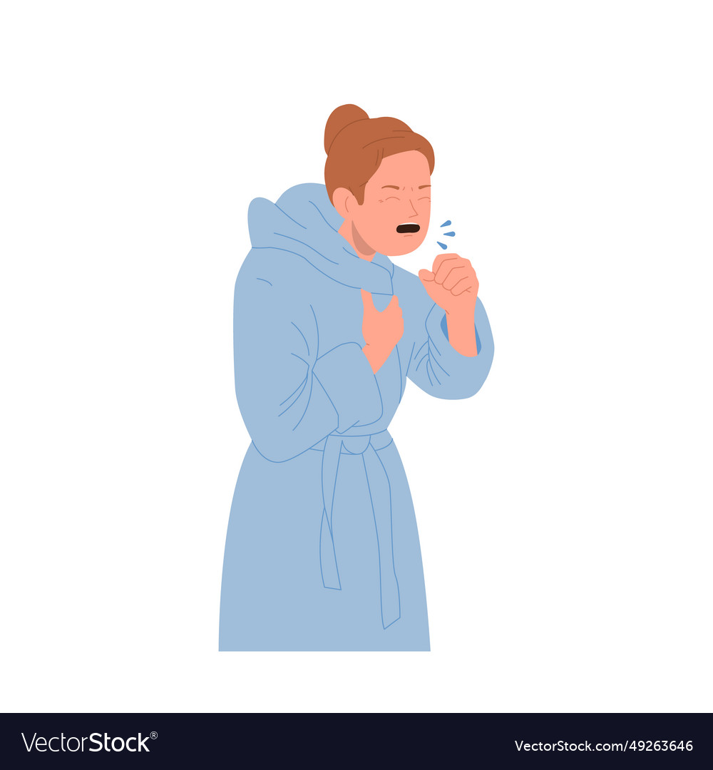 Sick woman cartoon character wearing bathrobe Vector Image