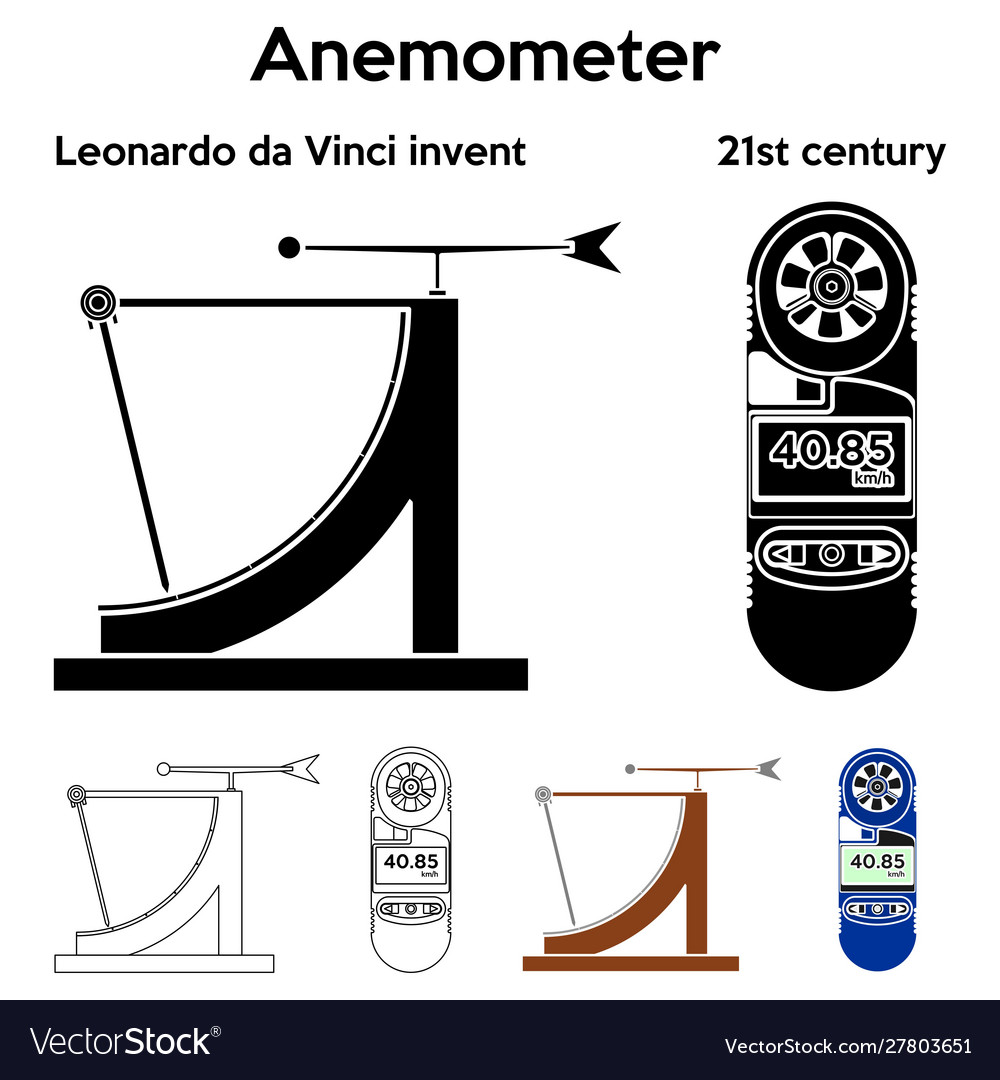 Anemometer leonardo da vinci invent outline only Vector Image