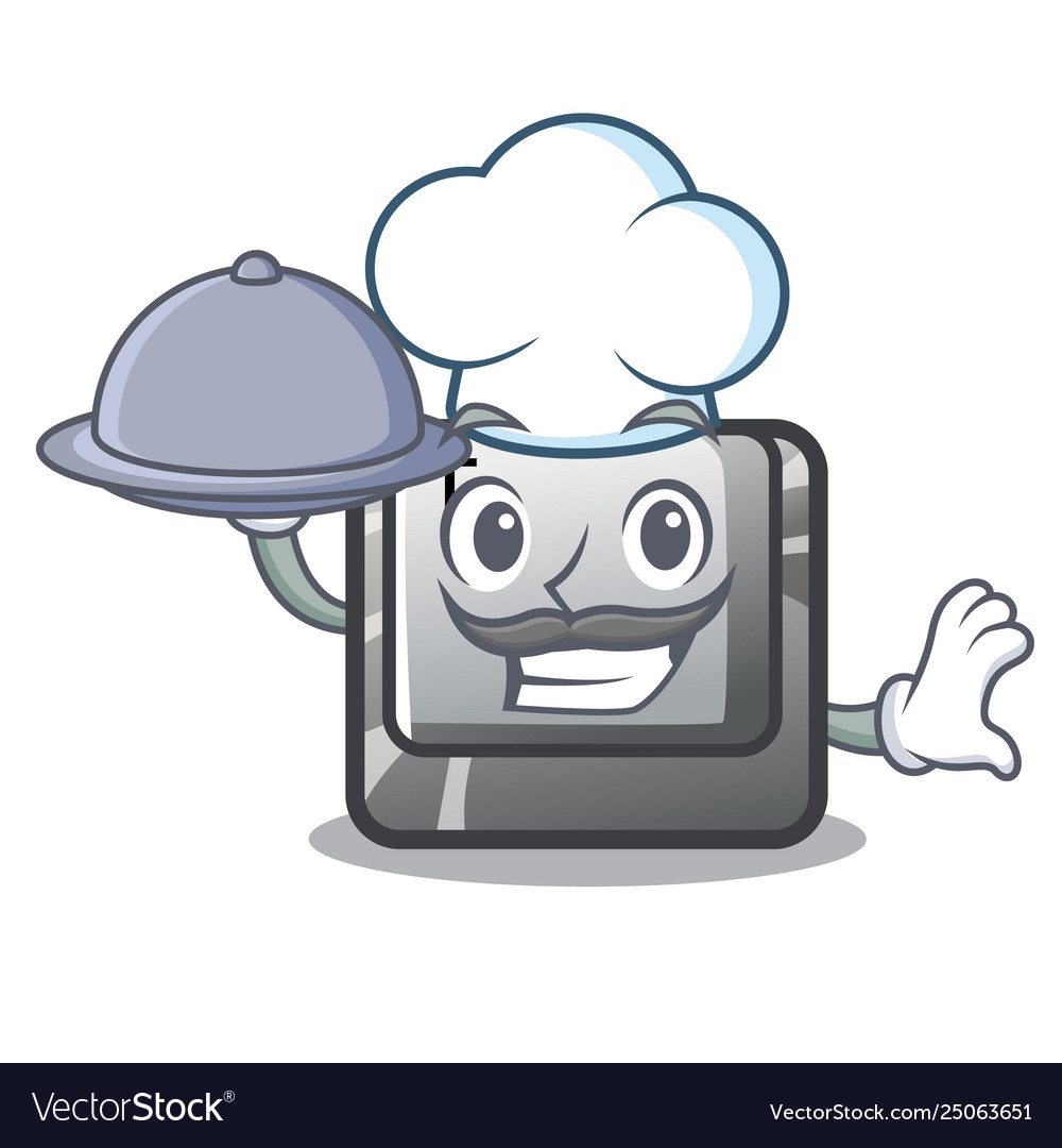 Chef with food button t in keyboard cartoon