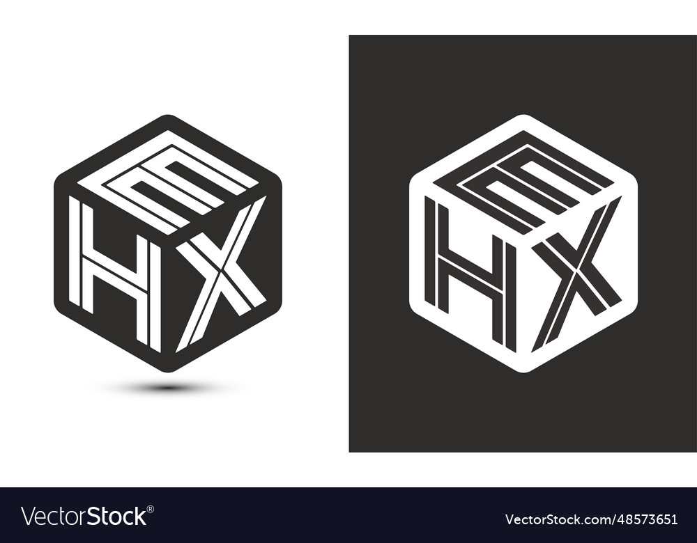 Ehx letter logo design with cube modern