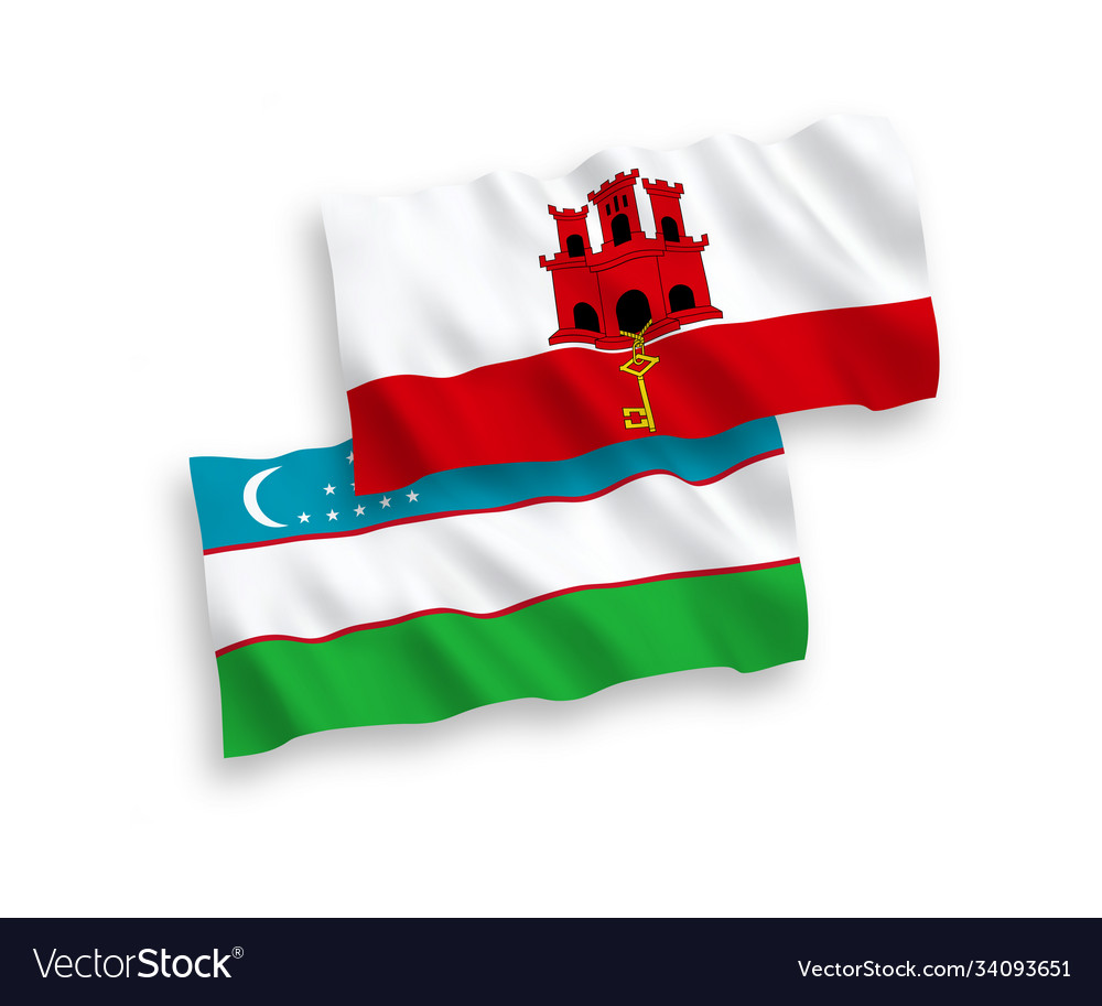 Flags uzbekistan and gibraltar on a white