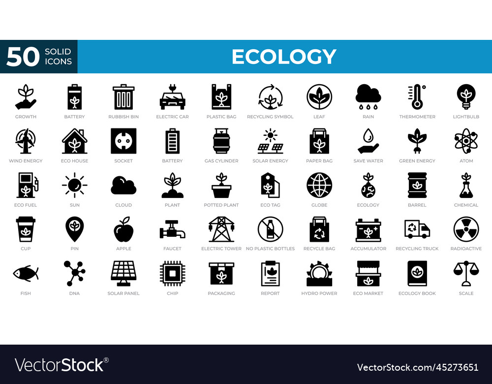 Set of 50 ecology web icons in solid style Vector Image