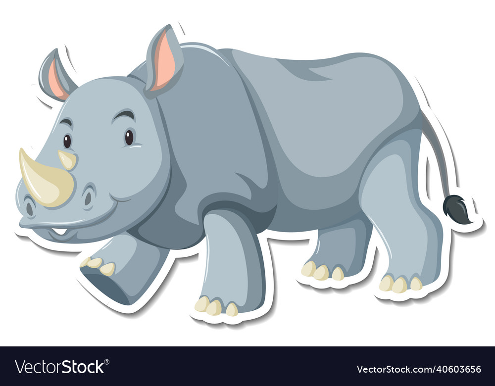 Cute Rhinoceros Cartoon Character Sticker Vector Image