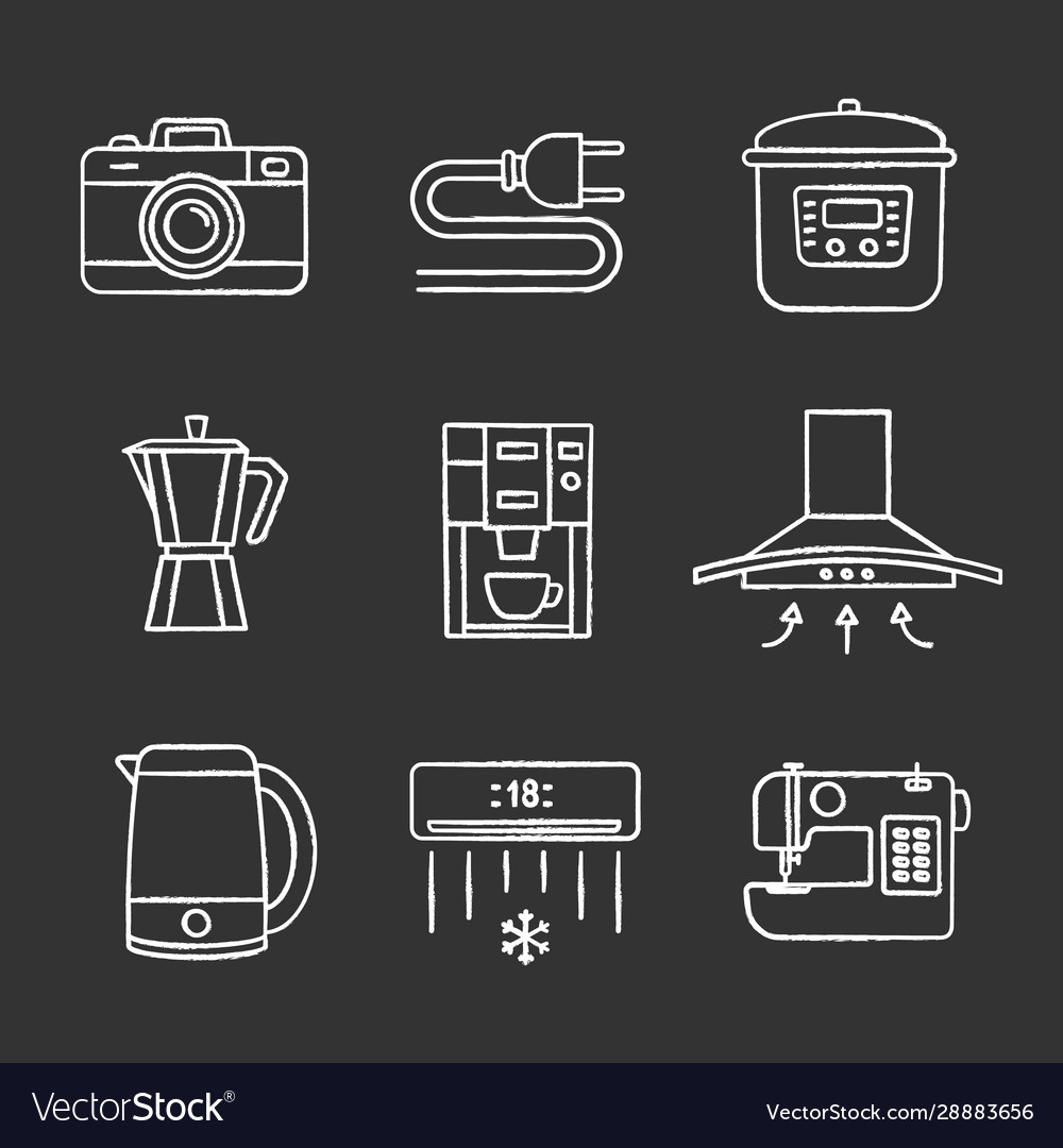 Haushaltsgerät Kreide Icons Set