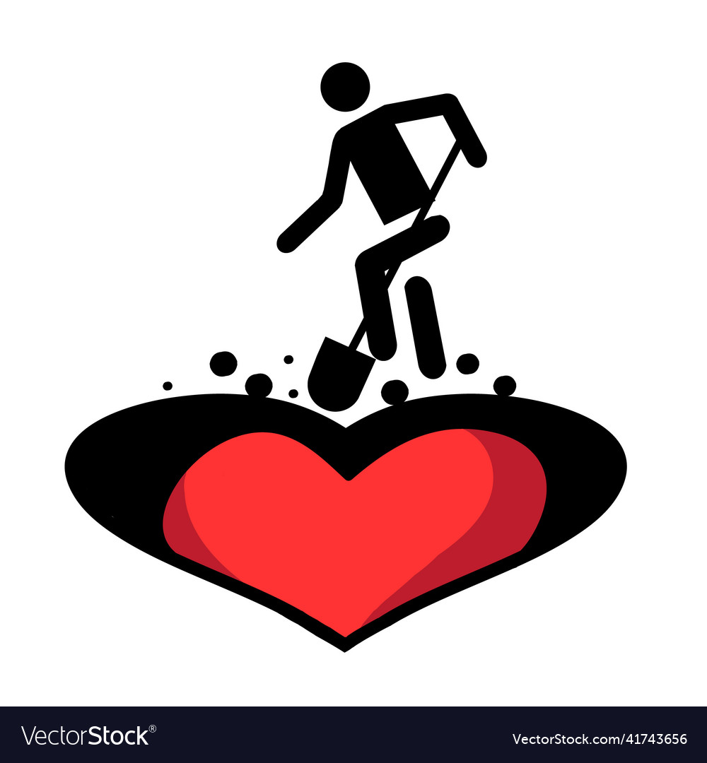 Man digs in the earth heart funeral of love