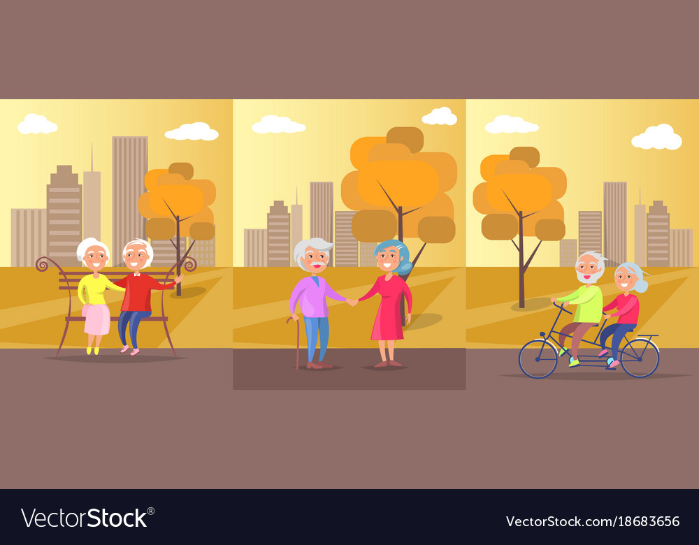 Old people in park banner of mature couples