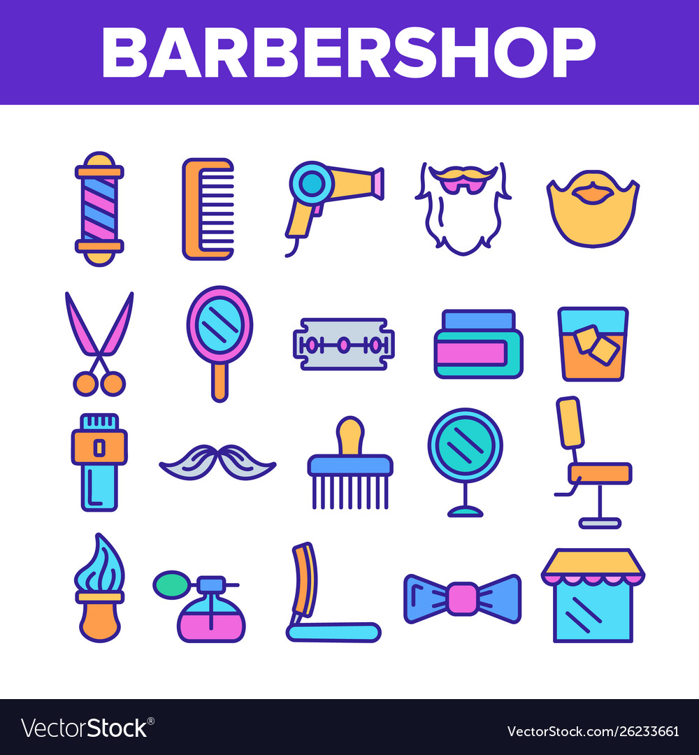 Barbershop accessories thin line icons set