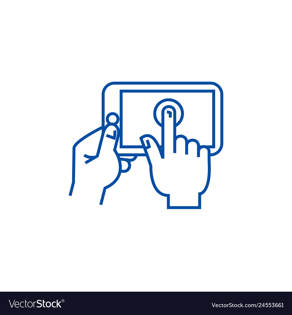 Hands touching tablet line icon concept Royalty Free Vector