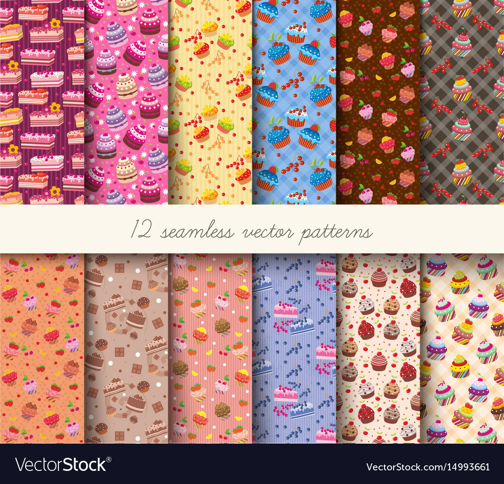 Seamless cupcakes patterns Royalty Free Vector Image