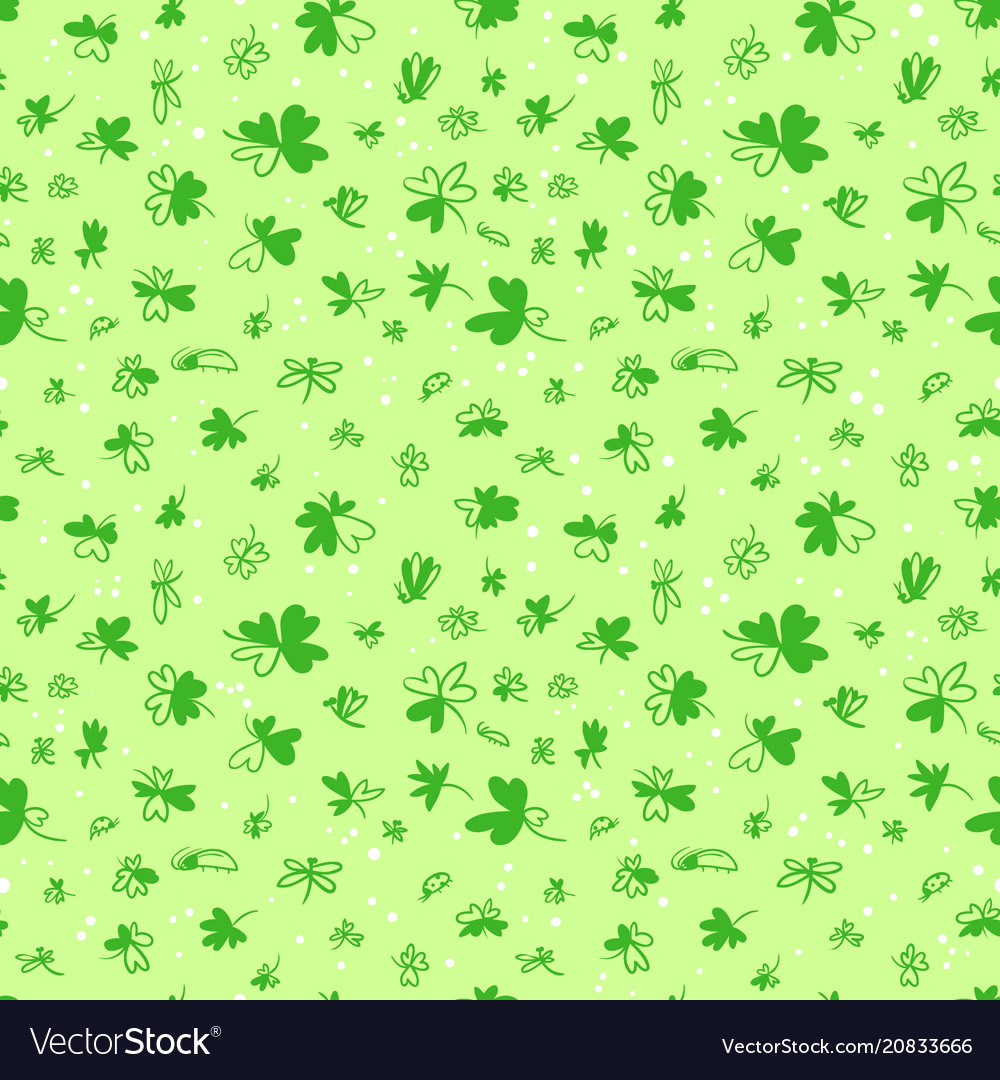 Background with clover leaves and insects