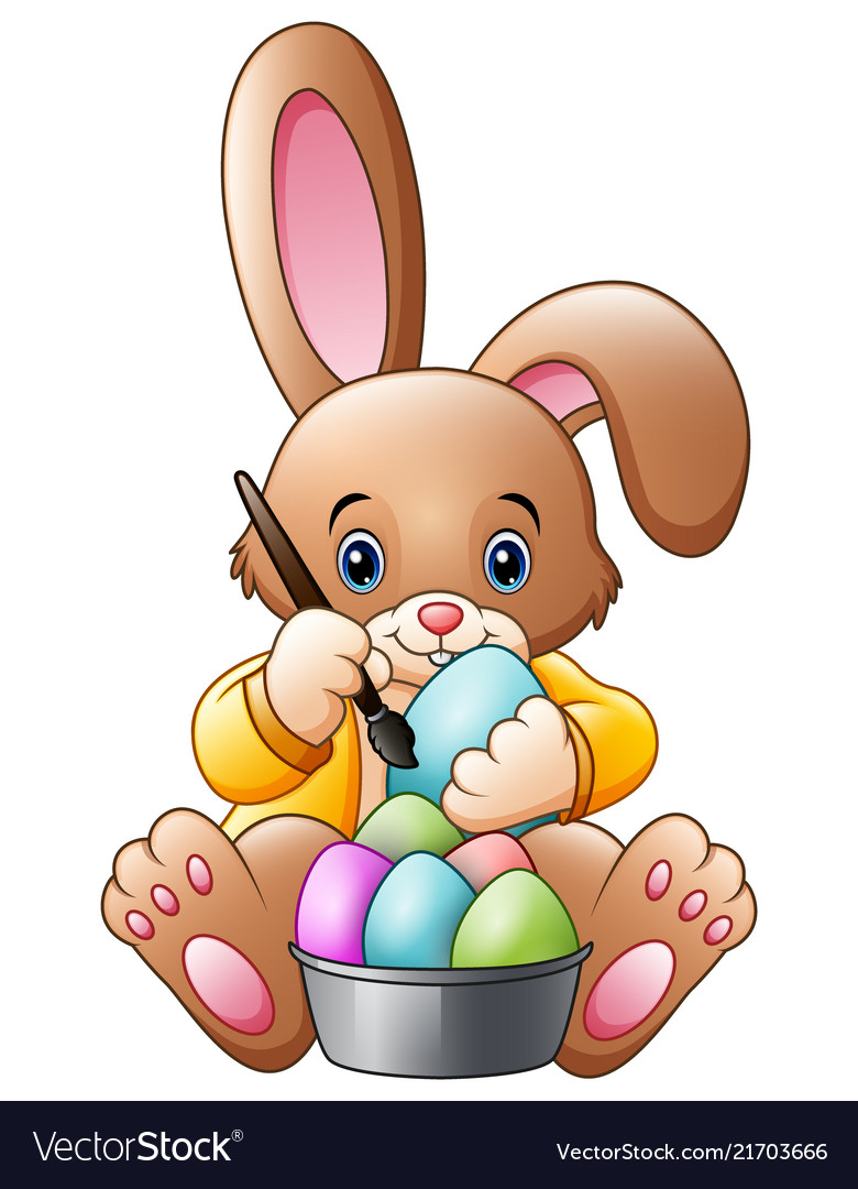 Cartoon rabbit painting an eggs Royalty Free Vector Image