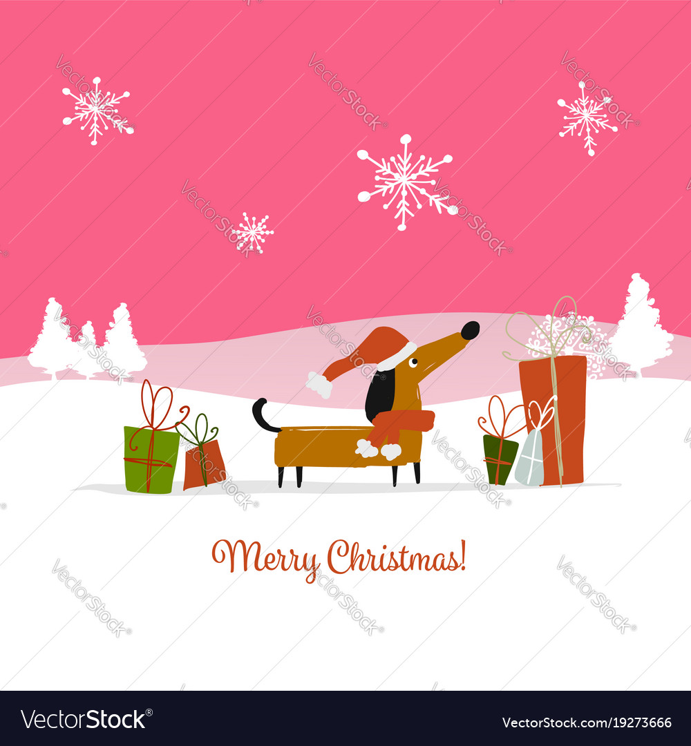 Christmas card santa dog with gifts symbol