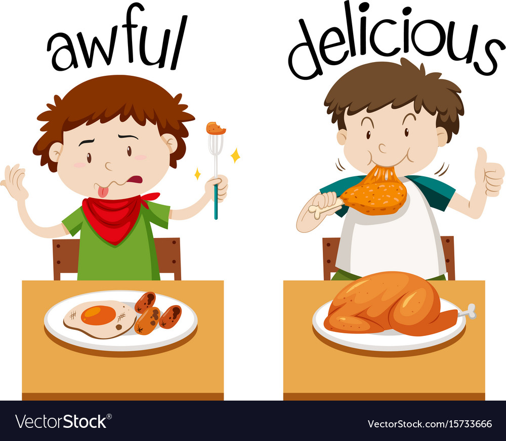 Opposite Words For Awful And Delicious Royalty Free Vector