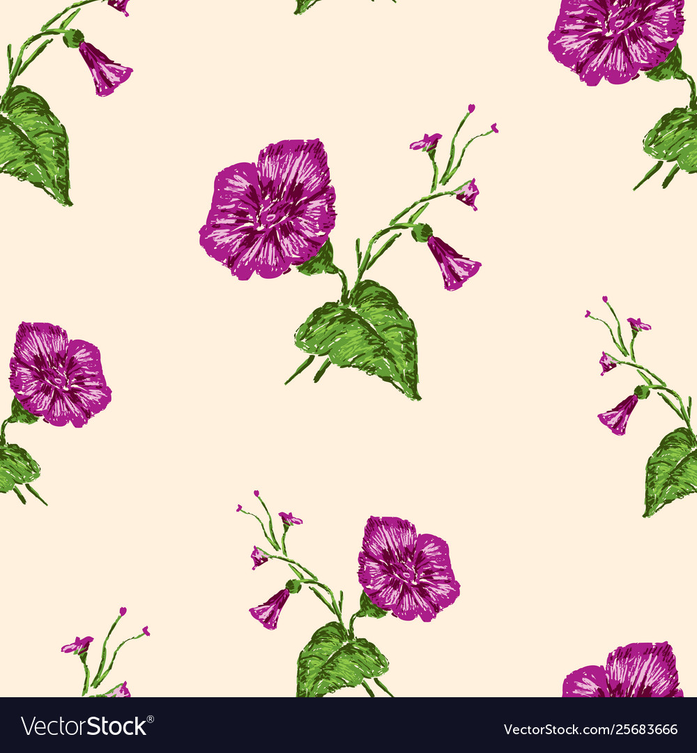 Seamless pattern drawn wild violets