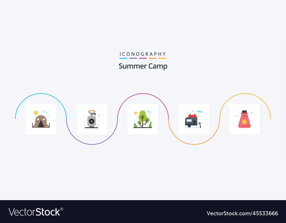 Summer camp flat 5 icon pack including sun tree