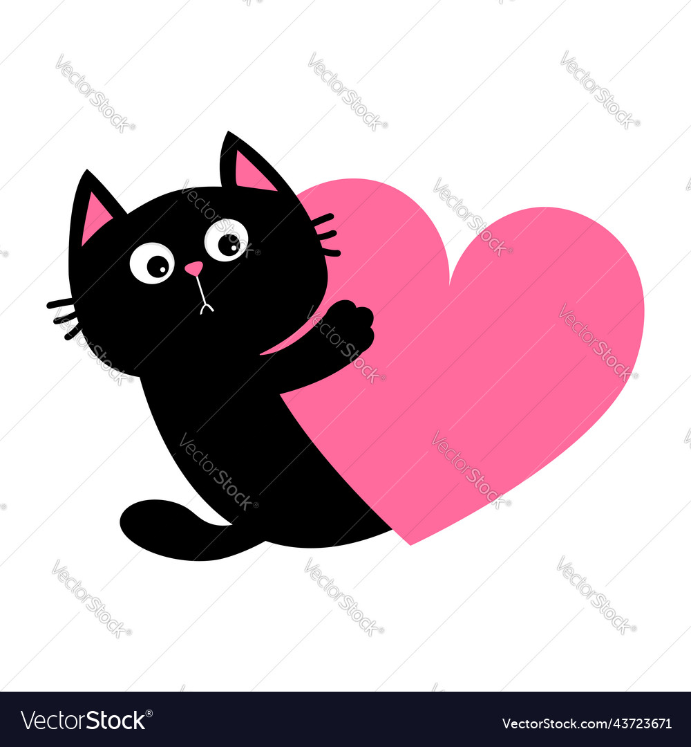 Two black cat head couple family icon red heart Vector Image