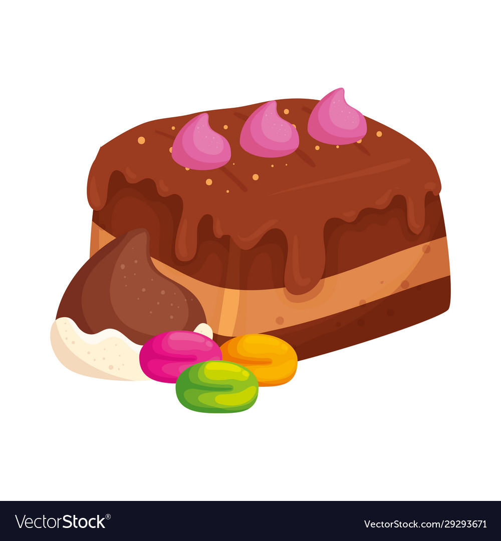 Delicious brownie chocolate with candies Vector Image