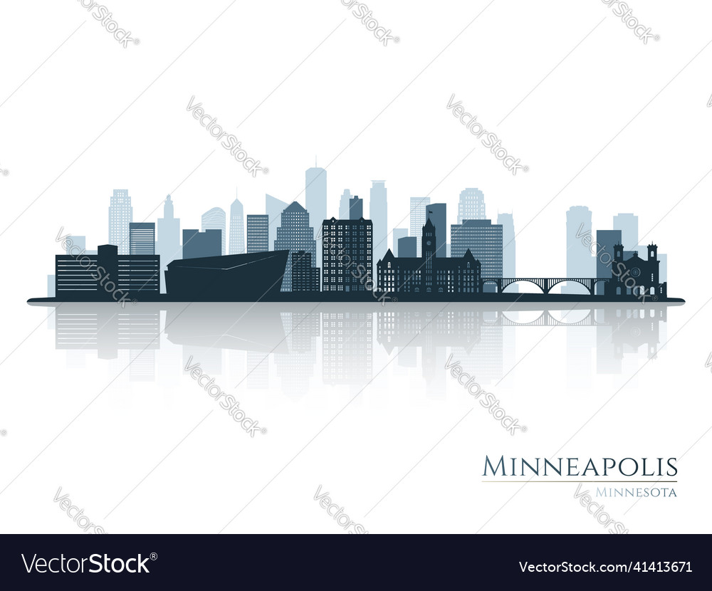 Minneapolis skyline silhouette with reflection Vector Image