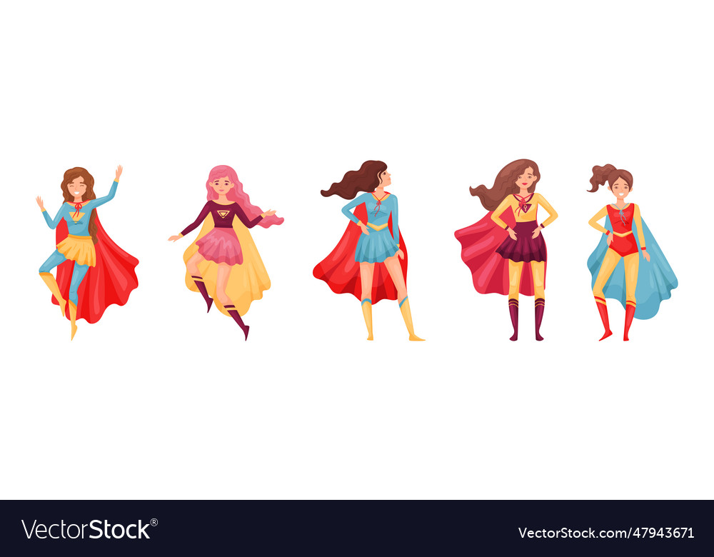 Superhero woman characters wearing cape or cloak Vector Image