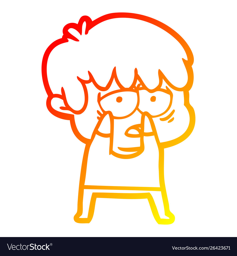 Warm gradient line drawing cartoon exhausted boy Vector Image