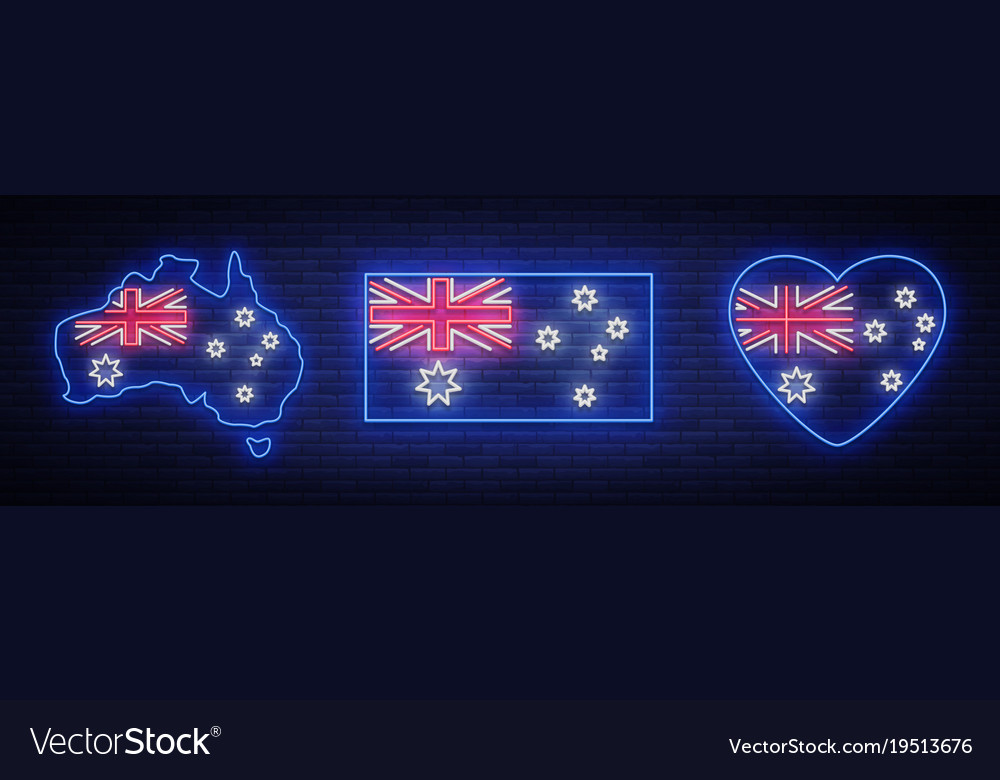 Flag and map of australia is a collection neon